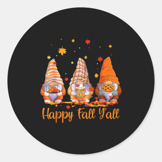 Happy Fall Y'all Gnome Pumpkin Autumn Thanksgiving Ronde Sticker (Voorkant)