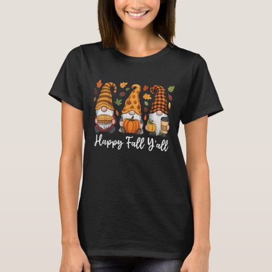 Happy Fall Y'all Gnome Pumpkin Autumn Thanksgiving T-shirt (Voorkant)