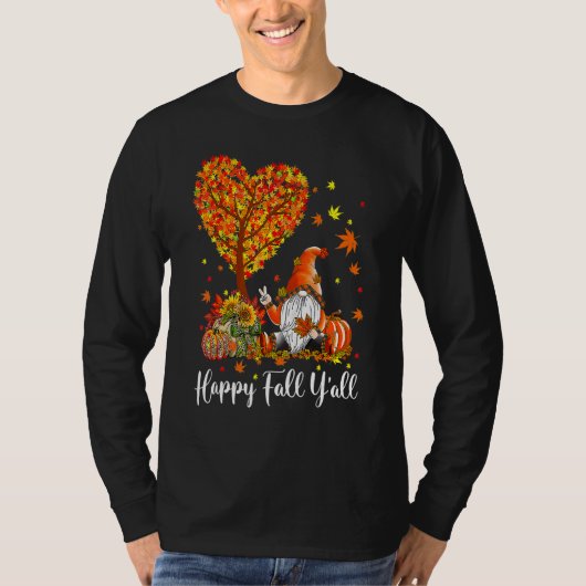 Happy Fall Y'all Gnomes Pumpkin Autumn Vibes Thank T-shirt (Voorkant)