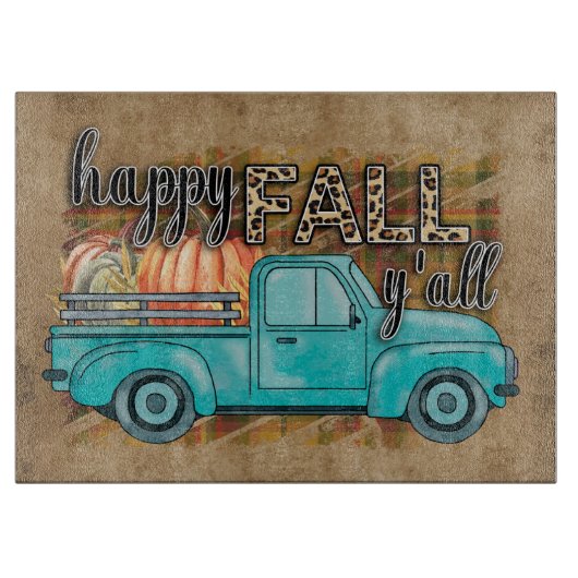 Happy Fall Y'all Pumpkin Farm Truck Cutting Board Snijplank (Voorkant)