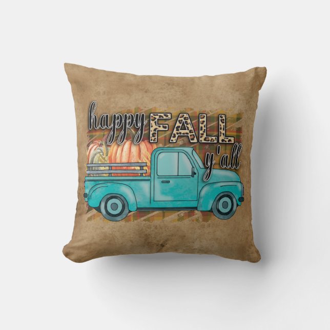 Happy Fall Y'all Pumpkin Farm Truck Throw Pillow Kussen (Voorkant)