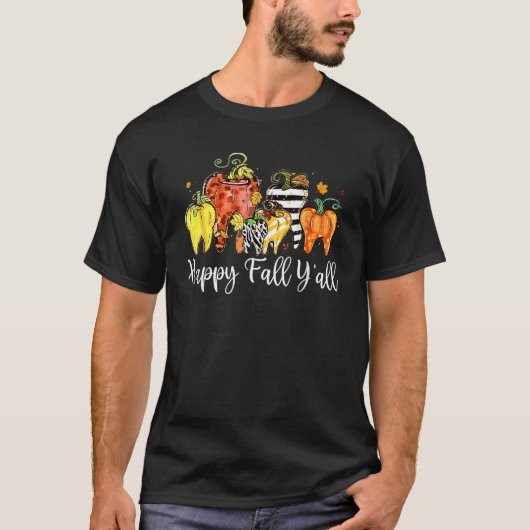 Happy Fall Y'all Pumpkin Tooth Lepard Zebra Hallow T-shirt (Voorkant)