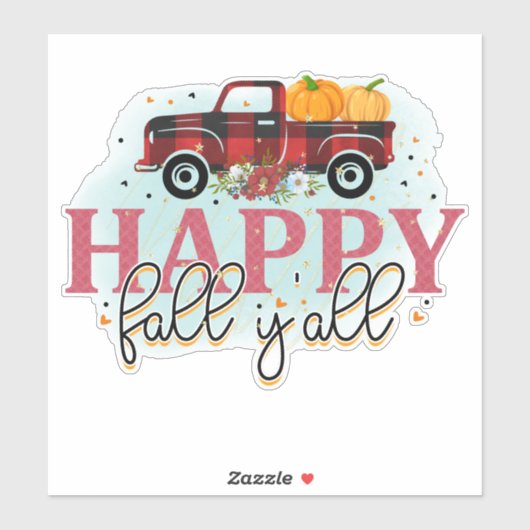 Happy Fall Yall Red Plaid Truck Sticker (Vel)