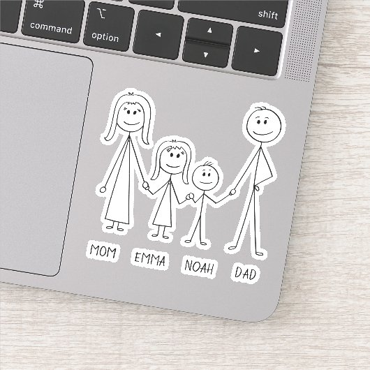 Happy Family Cartoon Stickman Hand Illustration Sticker (Detail)