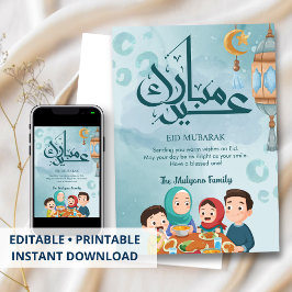 Happy Family Dinner Celebration Eid Card Feestdagenkaart