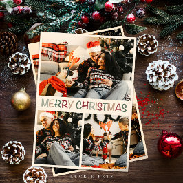 Happy Family met Dog Christmas Holiday Kaart