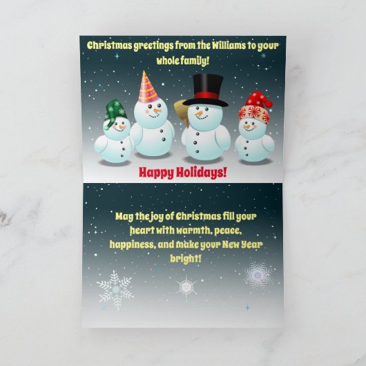 Happy Family of Snowmen Vakantie Kaart (Binnen)
