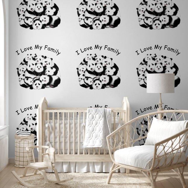 Happy Family Panda Custom Tekst Grappig Behang (Kinderen)