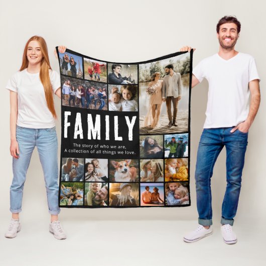 Happy Family Photo Collage Fleece Blanket (In situ)