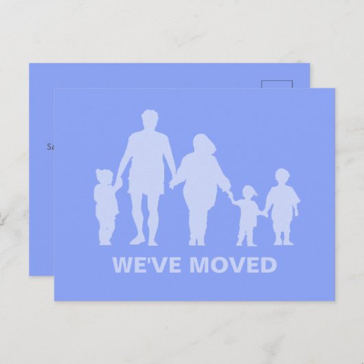 Happy Family Soft Blue New Home Moving Briefkaart (Voorkant / Achterkant)