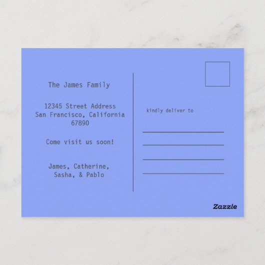Happy Family Soft Blue New Home Moving Briefkaart (Achterkant)