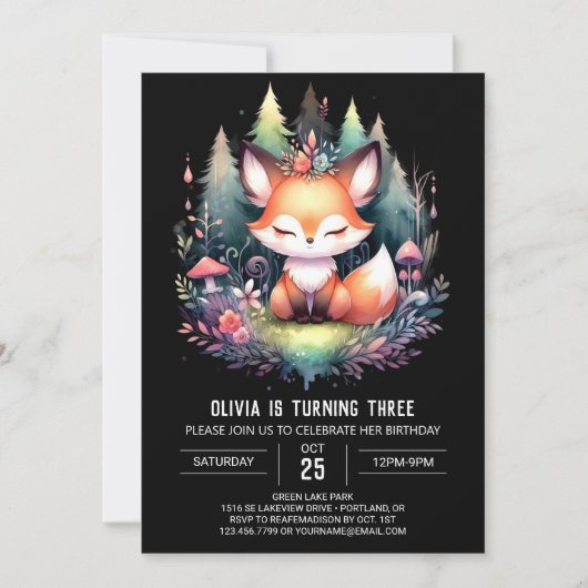 Happy Fantasy Fox Verjaardag digitaal Kaart (Voorkant)