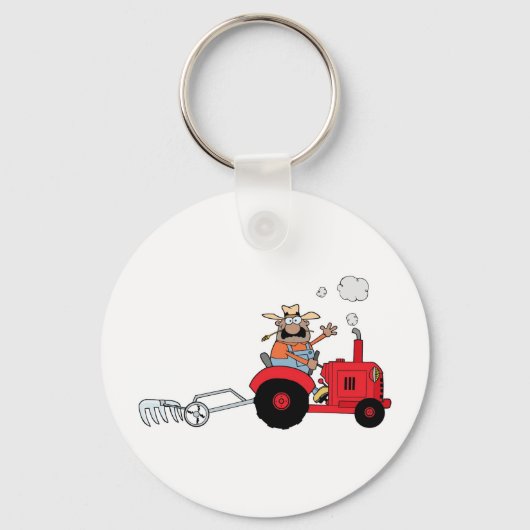 Happy Farmer die een Tractor gebruikt Sleutelhanger (Voorkant)