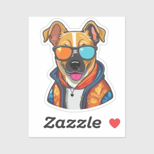 happy fashionable dog sticker (Vel)