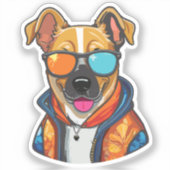 happy fashionable dog sticker (Voorkant)