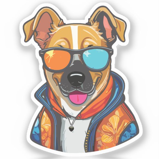 happy fashionable dog sticker (Voorkant)