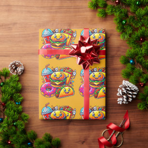 Happy Fast Food-personages voor kunst Cadeaupapier
