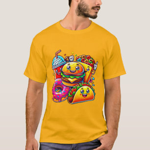 Happy Fast Food-personages voor kunst T-shirt