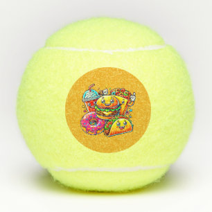 Happy Fast Food-personages voor kunst Tennisballen