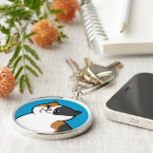 Happy Fat Calico Cat Metal Round Sleutelhanger (Zijkant)