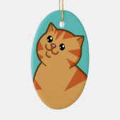 Happy Fat Oranje Cat Keepomwille Ornament (oval) (Rechts)