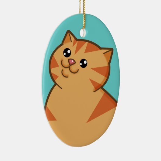 Happy Fat Oranje Cat Keepomwille Ornament (oval) (Rechts)