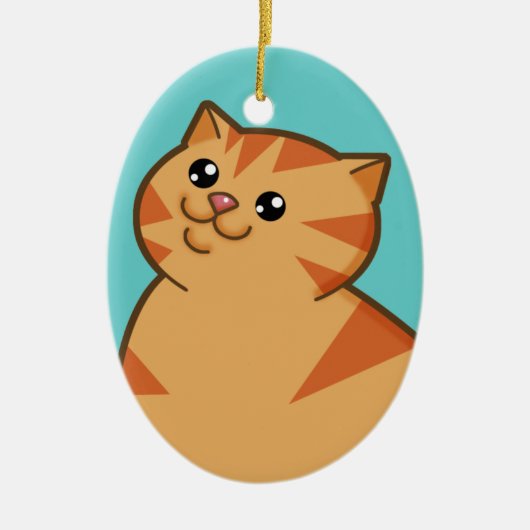 Happy Fat Oranje Cat Keepomwille Ornament (oval) (Voorkant)
