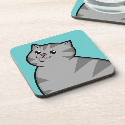 Happy Fat Silver Tabby Cat Onderzetters (set van 6 (Linkerzijde)