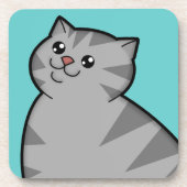 Happy Fat Silver Tabby Cat Onderzetters (set van 6 (Voorkant)
