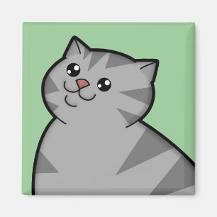 Happy Fat Silver Tabby Cat Square Magnet