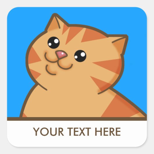 Happy Fat Sinaasappel Cat Vierkante Sticker (Voorkant)