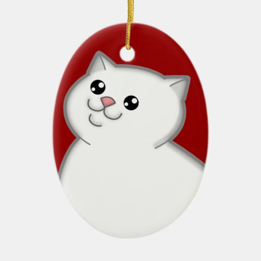 Happy Fat White Cat Keepomwille Ornament (Voorkant)