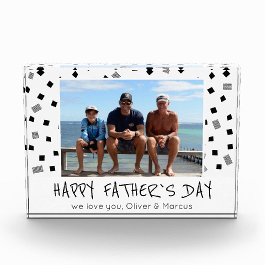 Happy Father Day Black White Pattern Fotoblokken (Voorkant)