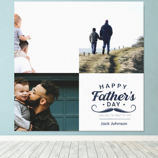 Happy Father’s Day Mustache Tribute Design Canvas Afdruk (Insitu (Houten vloer))