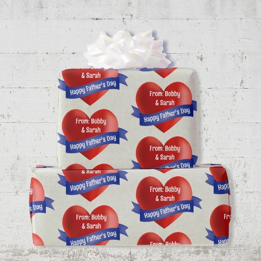 Happy Father's Add Naam van het kind Big Red Heart Cadeaupapier