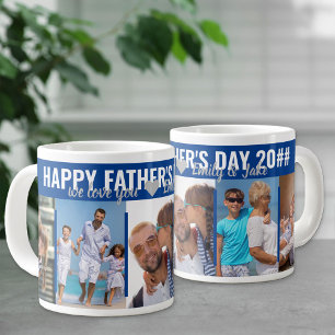 Happy Fathers Dag 5 Foto Headline Typography Blauw Grote Koffiekop