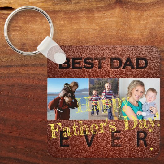 Happy Fathers Dag houdt van je vader drie foto's Sleutelhanger (Voorkant)