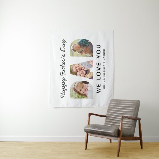 Happy Fathers Dag Papa Aangepaste foto Collage Wandkleed (In situ)