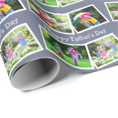 Happy Fathers Day 4 Photo Collage Pattern Blue Cadeaupapier (Rol Hoek)