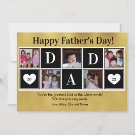 Happy Father's Day 5 Photo Gold Flat Greeting Card Kaart