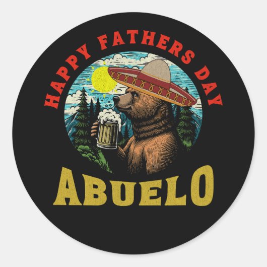 Happy Father's Day Abuelo Beer Mug Bear Sombrero Ronde Sticker (Voorkant)