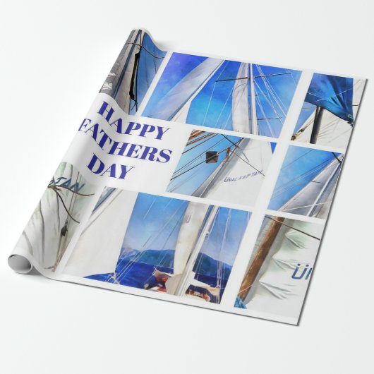 Happy Fathers Day Artistic White Sails Collage Cadeaupapier (Uitgerold)