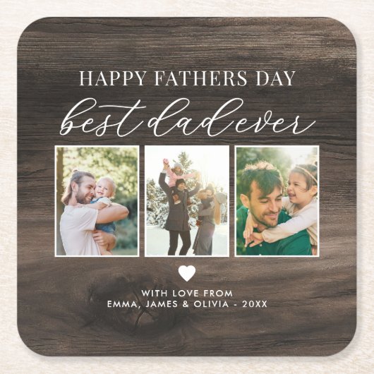 Happy Fathers Day Beste vader ooit 3 Fotocollage Kartonnen Onderzetters (Voorkant)
