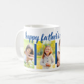 Happy Fathers Day Bewerkbaar Jaar 4 Foto Blauw Koffiemok (Voorkant links)