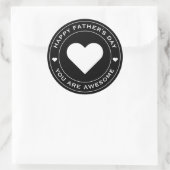 Happy Fathers Day Black White Heart Fun Unique Ronde Sticker (Tas)