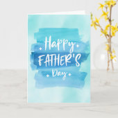 Happy Fathers Day Blauwe Waterverf Strepen Kaart (Gele Bloem)