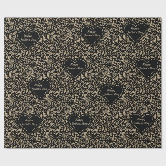 Happy Fathers Day bloemenzwart goud patroon Cadeaupapier (Vlak)