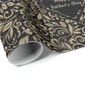 Happy Fathers Day bloemenzwart goud patroon Cadeaupapier (Rol Hoek)