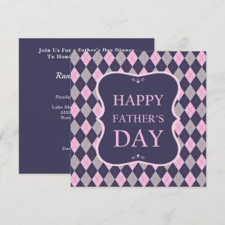 Happy Fathers Day Blue Roze Grey Argyle Dinner Kaart