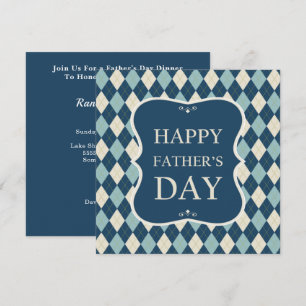 Happy Fathers Day Blue Shades Argyle Dinner Party Kaart